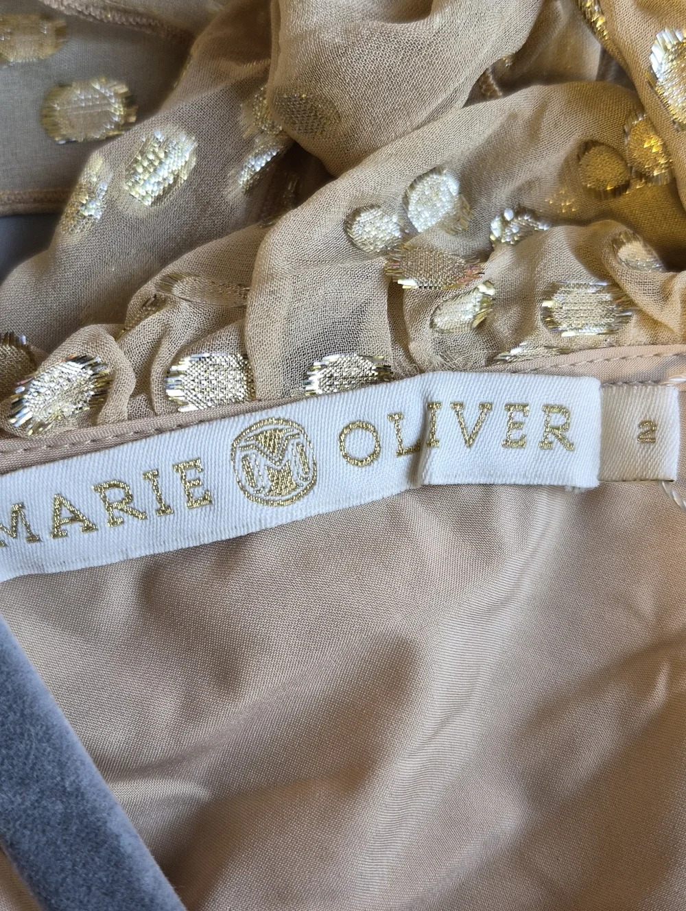 Marie Oliver Jayda Silk Maxi Dress Taupe Gold Ruffled Fairy Whimsy Sz 2 NEW $472